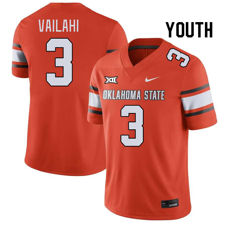 Youth #3 Sesi Vailahi Oklahoma State Cowboys College Football Jerseys Stitched-Orange